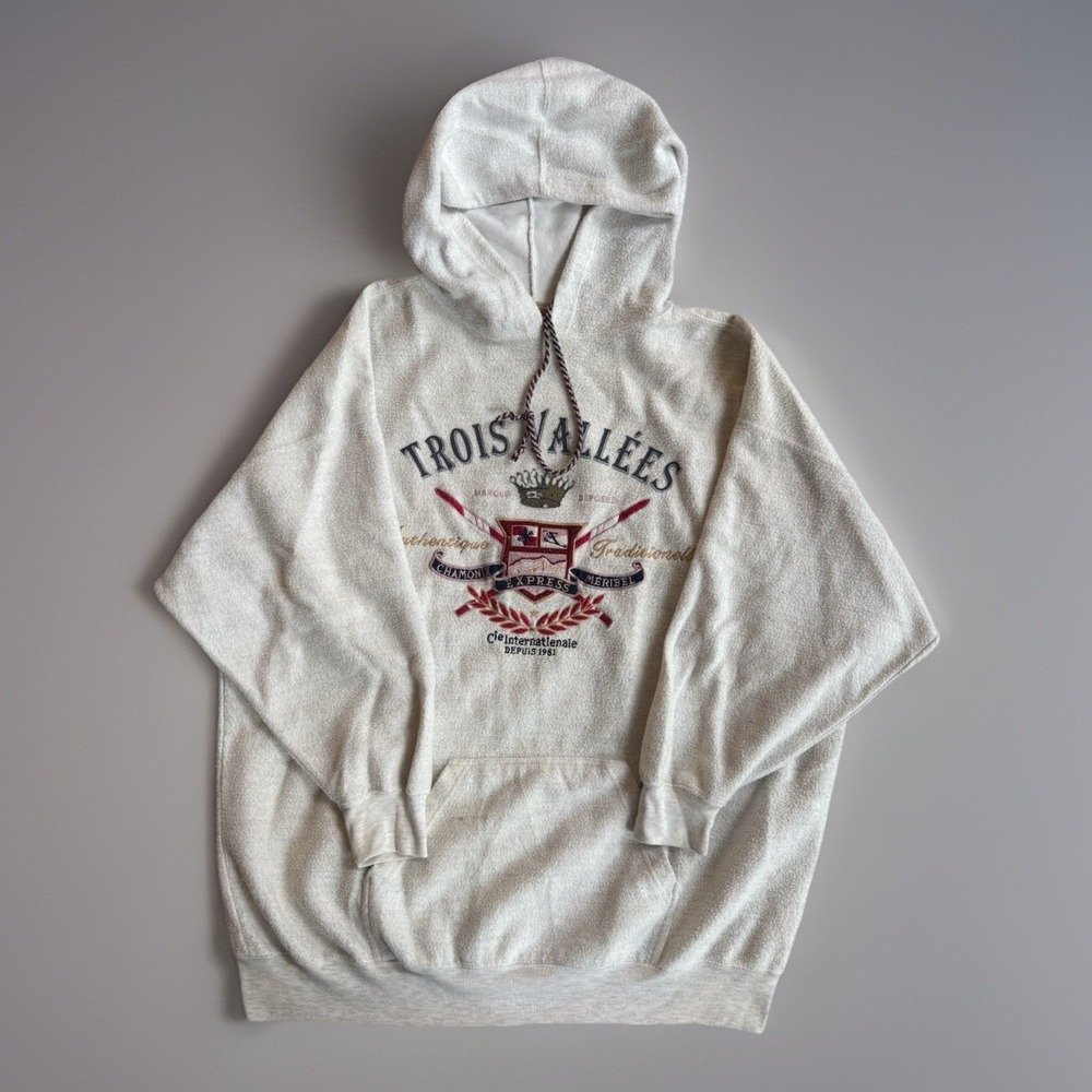 Vintage Express fleece Hoodie Mens size XL Trois Vallees Ski Fleece Pullover - Picture 3 of 5